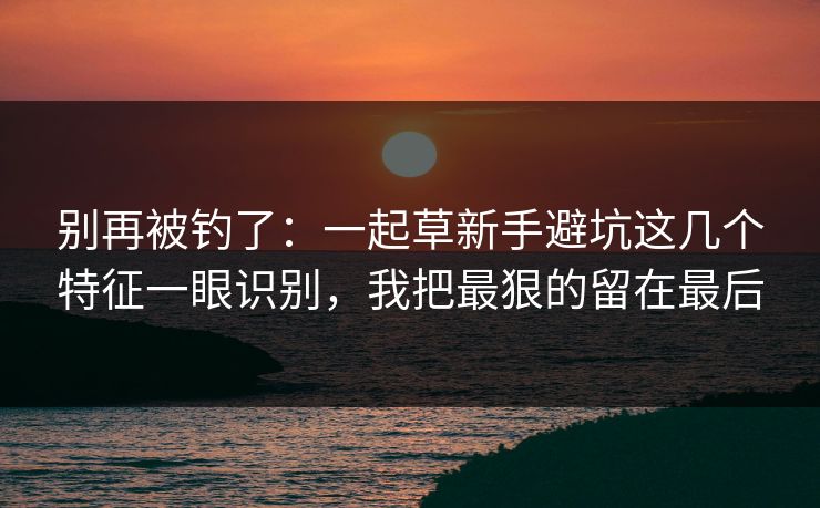 别再被钓了：一起草新手避坑这几个特征一眼识别，我把最狠的留在最后