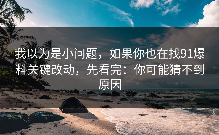 我以为是小问题，如果你也在找91爆料关键改动，先看完：你可能猜不到原因