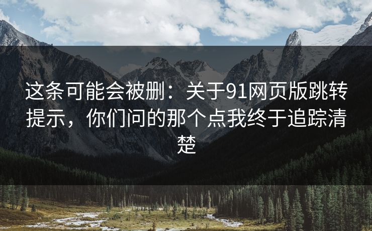 这条可能会被删：关于91网页版跳转提示，你们问的那个点我终于追踪清楚